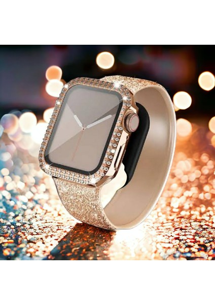 Apple Watch 45 mm Uyumlu Taşlı Ekran ve Kasa Koruyucu Rose Gold (Ürün Saat Koruyucusudur) fiyatları