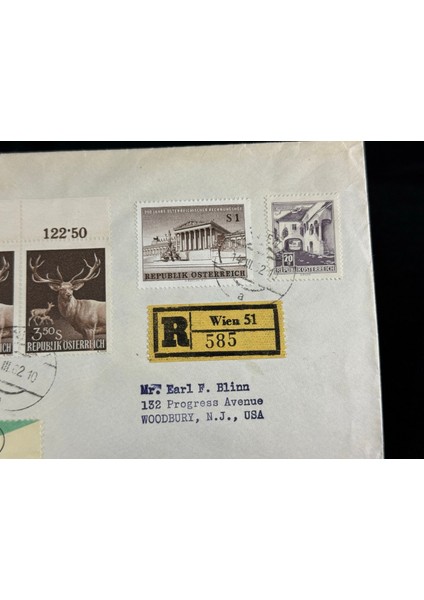 1962 Yılında Avusturya'dan Taahhütlü Amerika Postalanmış Zarf Varış Damgalı
