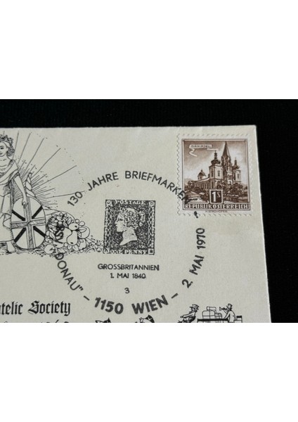 1970 Avusturya Fdc Ilk Gün Zarfı Royal Philatelic Society Black Penny Anısına Çıkartılmış Özel Gün Damgalı