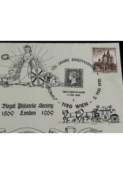 1970 Avusturya Fdc Ilk Gün Zarfı Royal Philatelic Society Black Penny Anısına Çıkartılmış Özel Gün Damgalı