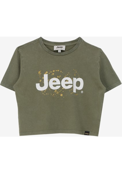 Haki Kız Çocuk Bisiklet Yaka Relaxed Baskılı T-Shirt C4SG-TST4000