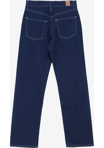 Yüksek Bel Düz Paça Straight Koyu Indigo Kadın Denim Pantolon DT10524 fiyatları