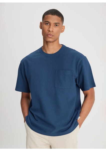 Bisiklet Yaka Indigo Erkek T-Shirt L241570TF Bisiklet Yaka T-Shirt