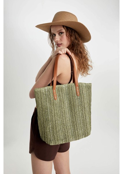 Kadın Büyük Hasır Çapraz Çanta W7294AZNS