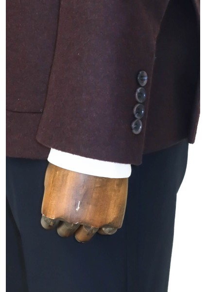 Slim Fit Desensiz Geniş Yaka Bordo Erkek Yün Ceket - Wessi indirimleri