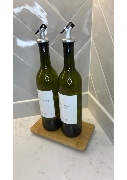 2'li Stantlı Cam Zeytinyağı Ayçiçek Yağı Şişesi 750 ml