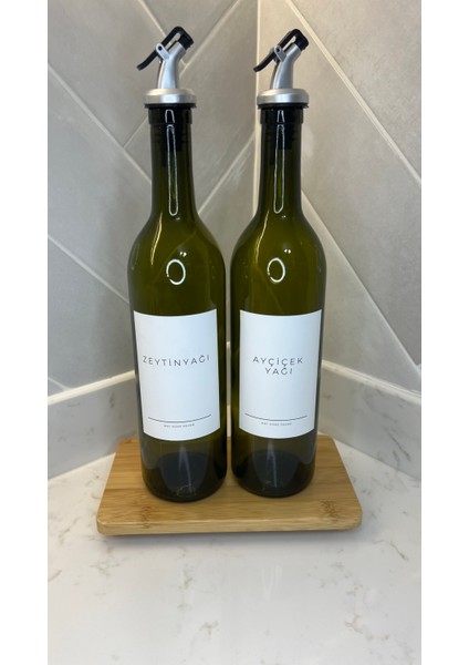 2'li Stantlı Cam Zeytinyağı Ayçiçek Yağı Şişesi 750 ml