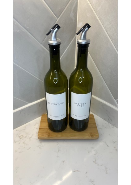 2'li Stantlı Cam Zeytinyağı Ayçiçek Yağı Şişesi 750 ml
