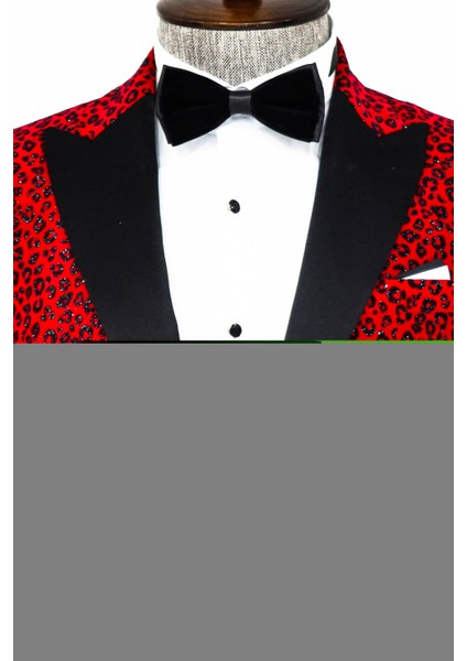 Leopar Desenli Slim Fit Dik Yaka Bordo Erkek Balo Ceketi - Wessi fiyatları