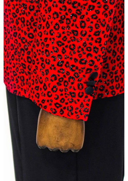 Leopar Desenli Slim Fit Dik Yaka Bordo Erkek Balo Ceketi - Wessi fırsatları