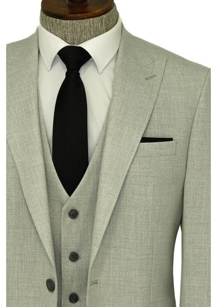Tek Düğmeli Slim Fit Gri Yelekli Erkek Takım Elbise - Wessi fiyatları
