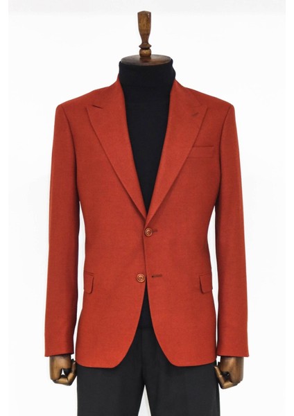 Düz Slim Fit Spor Bordo Erkek Ceket - Wessi