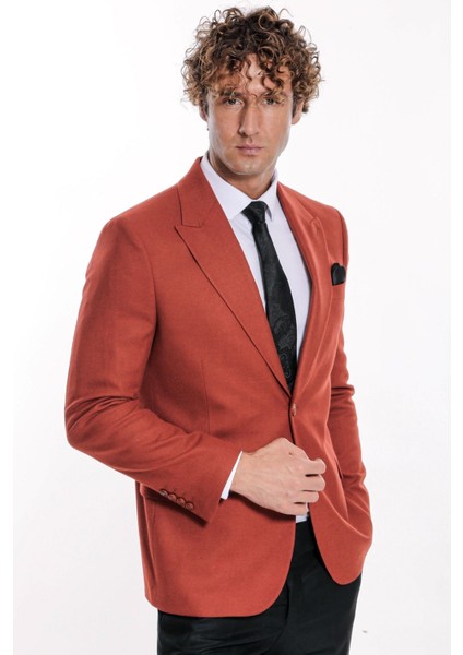 Düz Slim Fit Spor Bordo Erkek Ceket - Wessi