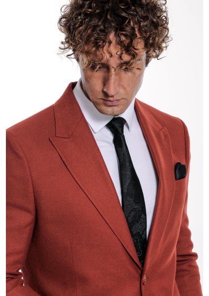 Düz Slim Fit Spor Bordo Erkek Ceket - Wessi