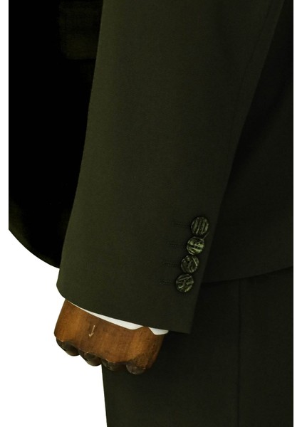 Tek Düğmeli Slim Fit Yeşil Yelekli Erkek Takım Elbise - Wessi