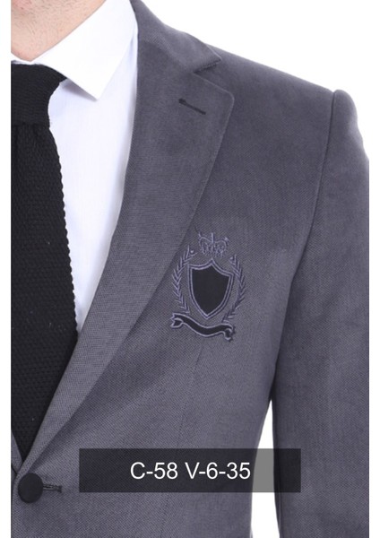 Kapaklı Cepli Arma Detaylı Kadife Füme Gri Erkek Ceket - Wessi fiyatları