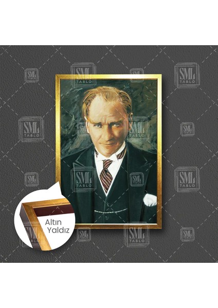 Mustafa Kemal Atatürk Portresi Çerçeveli Dikey Kanvas Tablo