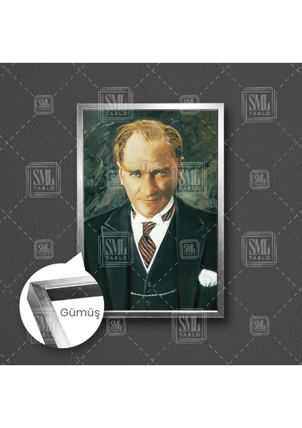 Mustafa Kemal Atatürk Portresi Çerçeveli Dikey Kanvas Tablo