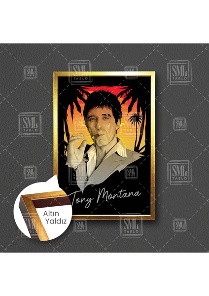 Tony Montana Scarface Mafya Para Babası Al Pacino Efsane Film Çerçeveli Dikey Kanvas Tablo