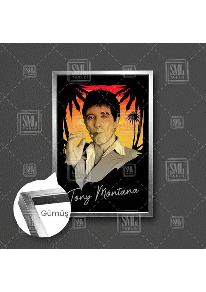 Tony Montana Scarface Mafya Para Babası Al Pacino Efsane Film Çerçeveli Dikey Kanvas Tablo fırsatları