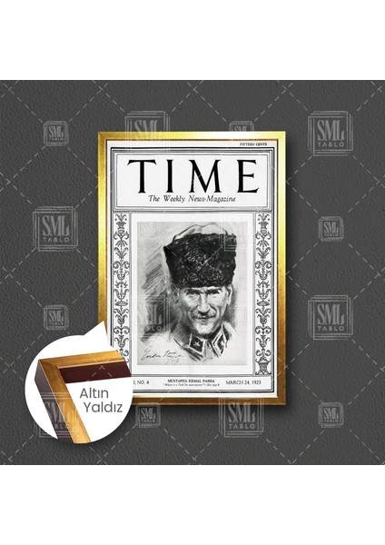 Time Dergisi Kapağı 1923 Atatürk Çerçeveli Dikey Kanvas Tablo