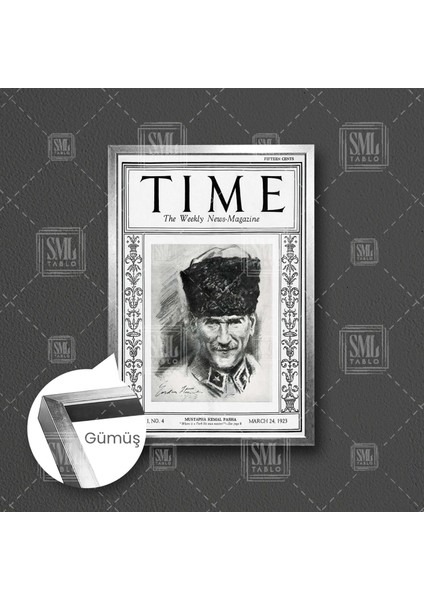 Time Dergisi Kapağı 1923 Atatürk Çerçeveli Dikey Kanvas Tablo