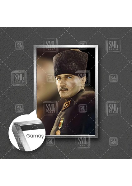 Gazi Mustafa Kemal Atatürk Kalpaklı Mareşal Madalyası Çerçeveli Dikey Kanvas Tablo fırsatları