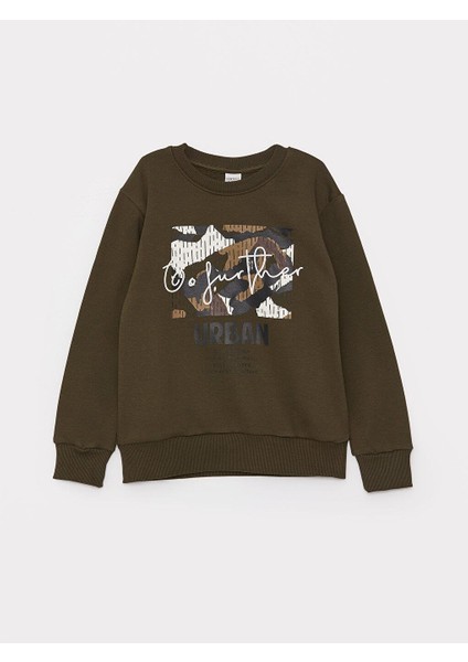 Bisiklet Yaka Baskılı Uzun Kollu Erkek Çocuk Sweatshirt