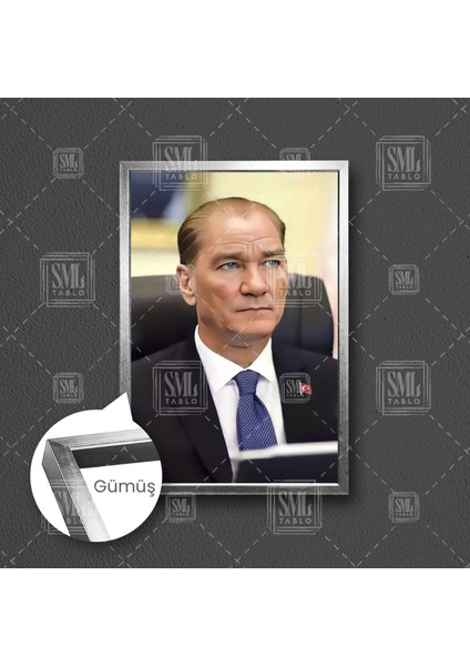 Gazi Mustafa Kemal Atatürk Yapay Zeka Ile Günümüzdeki Hali Dekor Çerçeveli Dikey Kanvas Tablo