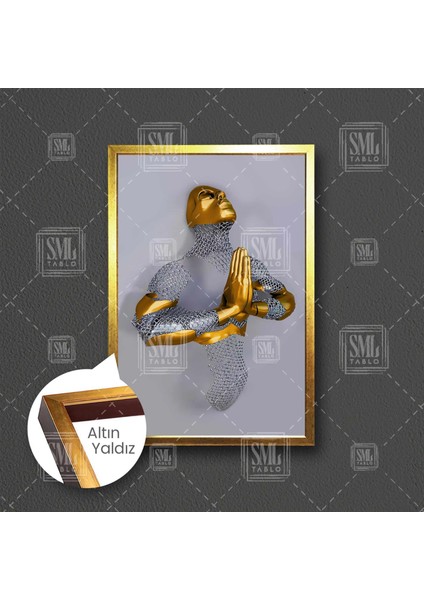 Dua Eden Gold Detaylı Metal Zincir Adam Dekoratif Çerçeveli Dikey Kanvas Tablo