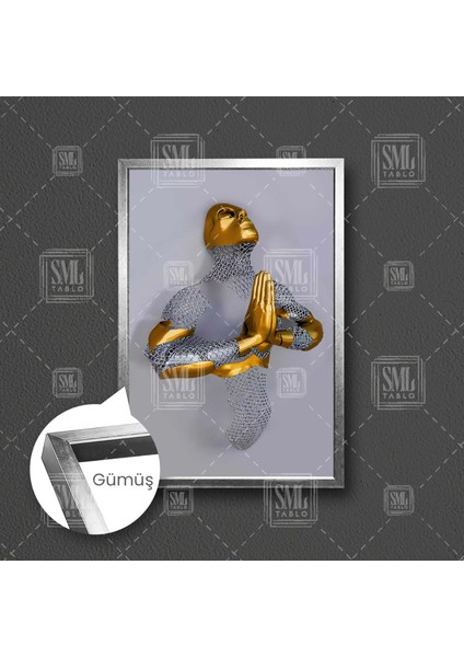Dua Eden Gold Detaylı Metal Zincir Adam Dekoratif Çerçeveli Dikey Kanvas Tablo