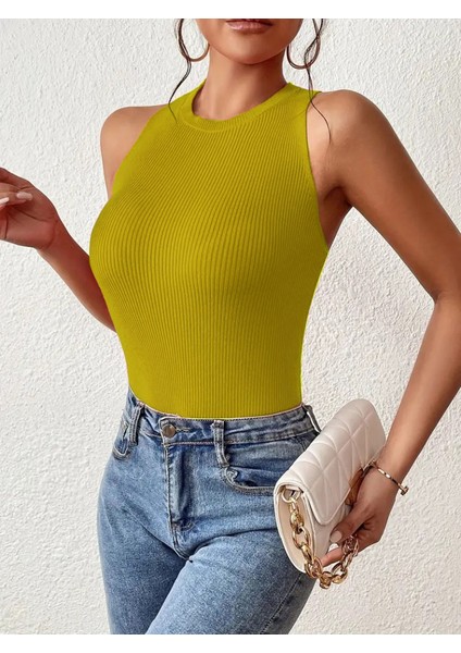 Kadın Kolsuz Sırt Çapraz Detay Triko Bluz fiyatları