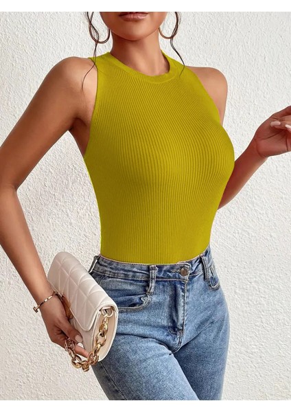 Kadın Kolsuz Sırt Çapraz Detay Triko Bluz modelleri