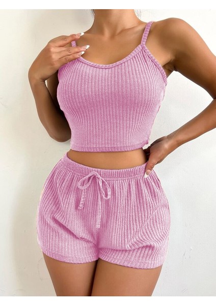 Kadın Kolsuz Ip Askılı V Yakalı Krop Bluz Kalın Fitilli Kaşkorse Ikili Takım fırsatları