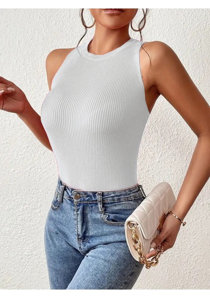 Kadın Kolsuz Sırt Çapraz Detay Triko Bluz fiyatları