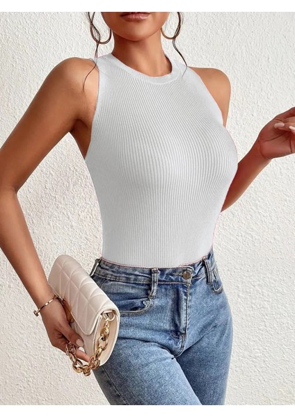 Kadın Kolsuz Sırt Çapraz Detay Triko Bluz modelleri