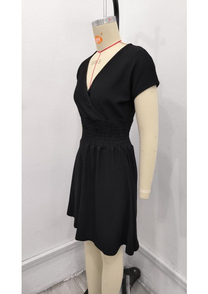 Kadın Kısa Kollu Kruvaze Yaka Beli Gipeli Bürümcük Elbise indirimleri