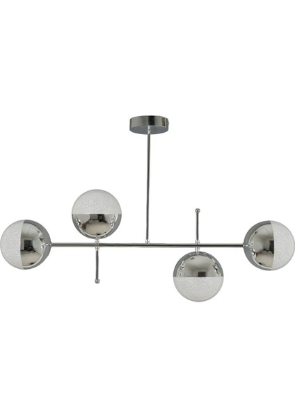 Fer Avize Çello Modern Tasarım Metal Krom Renk Cafe - Salon - Mutfak – Yatak Odası – LED  4'lü Avize