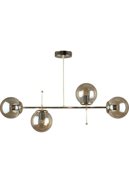 Çello Modern Lüks Tasarım Gold Renk Bal Camlı Tavan Yemek Masası Üstü -Salon 4 Lü Avize