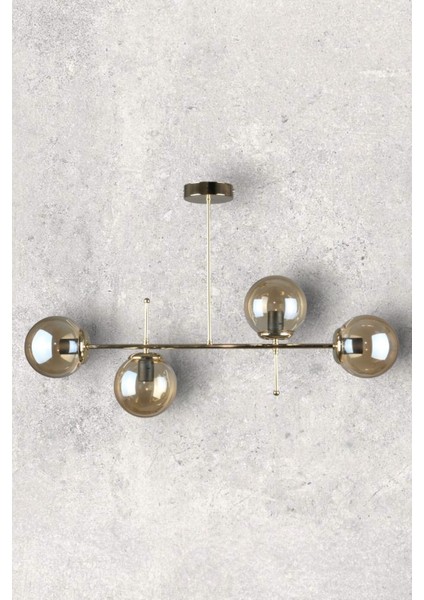 Çello Modern Lüks Tasarım Gold Renk Bal Camlı Tavan Yemek Masası Üstü -Salon 4 Lü Avize