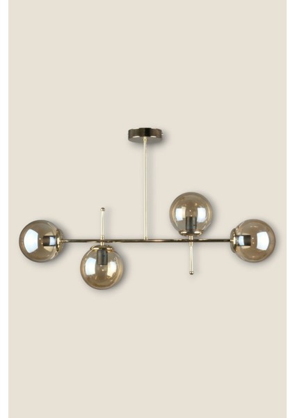 Çello Modern Lüks Tasarım Gold Renk Bal Camlı Tavan Yemek Masası Üstü -Salon 4 Lü Avize