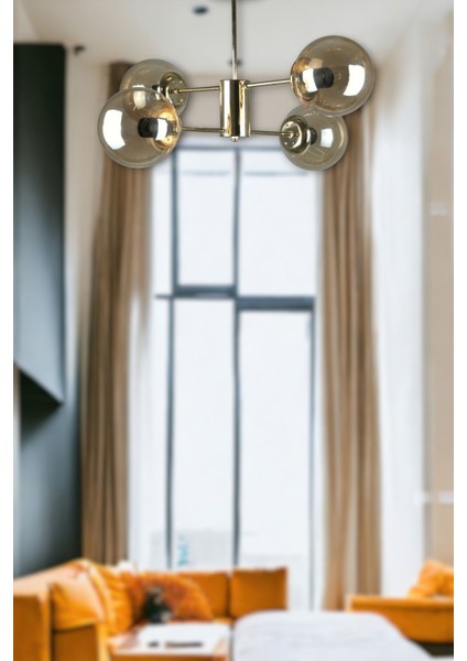 Oscar Modern Lüks Tasarım Gold Renk Kasa Bal Camlı Salon - Mutfak - Yatak Odası 4 Lü Avize fırsatları