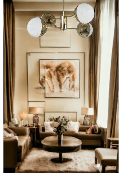 Oscar Modern Lüks Tasarım Gold Renk Kasa - Salon - Mutfak - Yatak Odası LED 4'lü Avize