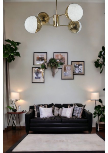 Oscar Modern Lüks Tasarım Gold Renk Kasa - Salon - Mutfak - Yatak Odası LED 4'lü Avize