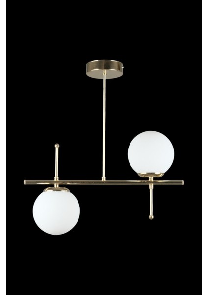 Çello Modern Tasarım - Metal Gold Renk Beyaz Camlı Yemek Masası Üstü -Salon 2 Li Avize modelleri