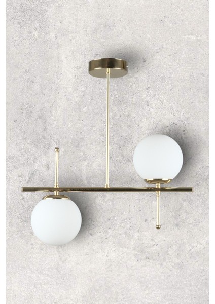 Çello Modern Tasarım - Metal Gold Renk Beyaz Camlı Yemek Masası Üstü -Salon 2 Li Avize fırsatları