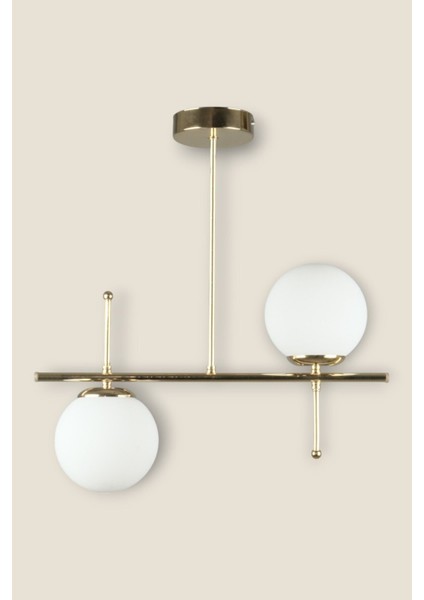 Çello Modern Tasarım - Metal Gold Renk Beyaz Camlı Yemek Masası Üstü -Salon 2 Li Avize indirimleri