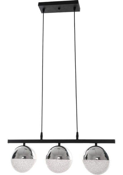 Sezar Siyah Renk Modern Tasarım Yemek Masası Üstü -Salon 3 Lü LED Avize
