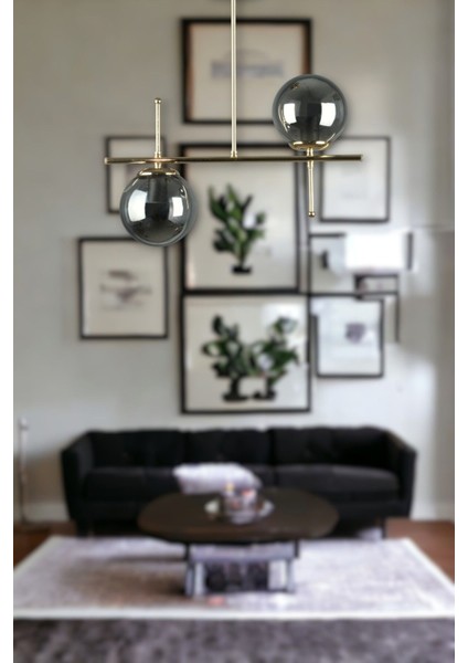 Çello Modern Tasarım - Metal Gold Renk Füme Camlı Yemek Masası Üstü -Salon 2 Li Avize fırsatları