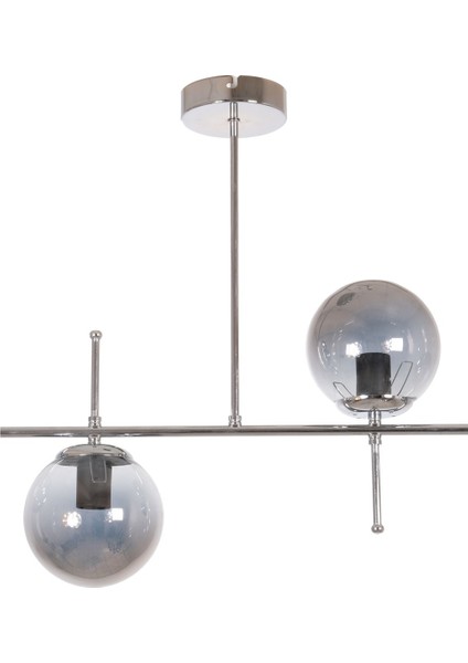 Çello Modern Tasarım Metal Krom Renk Füme Camlı Yemek Masası Üstü -Salon 2 Li Avize